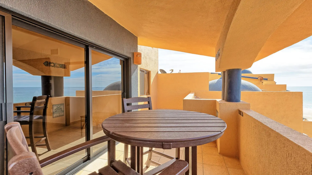 Expansive private balcony overlooking the turquoise waters of the Sea of Cortez.