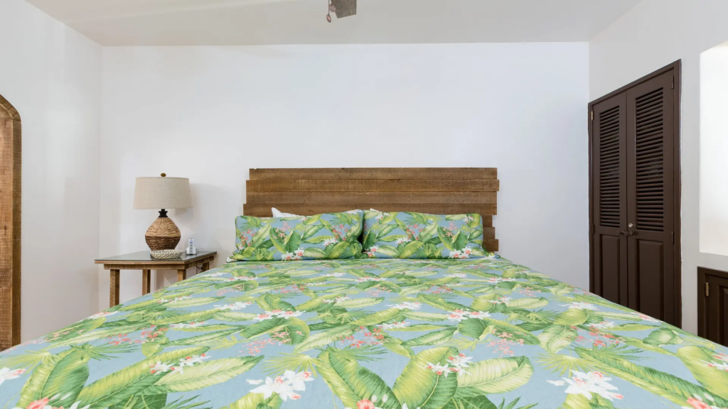 Airy suite showcasing coordinated coastal furnishings