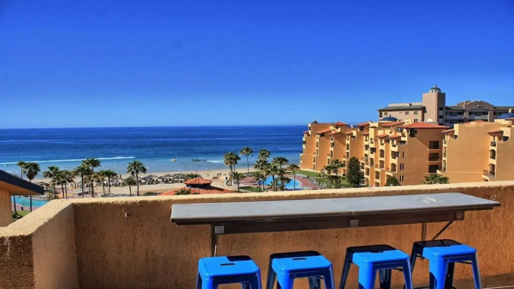Great view from the 3BD D503 penthouse overlooking the beautifully manicured Princesa Resort property grounds and the vast Sea of Cortez at Rocky Point Sandy Beach.