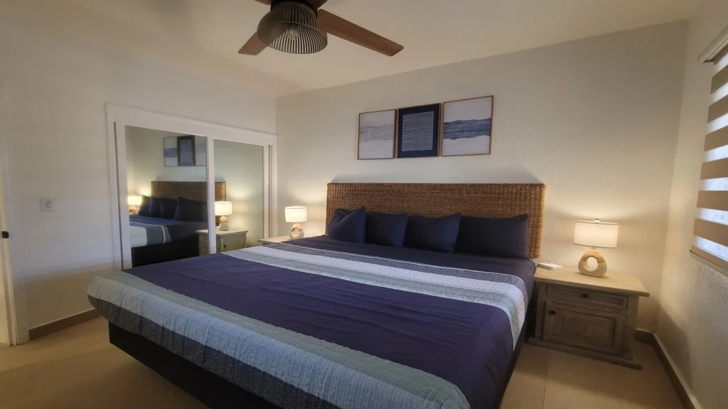 Guest room with Roku TV offers a relaxed setup for enjoying downtime in your private space.