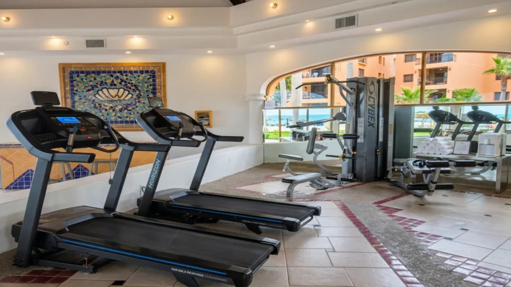 Clubhouse fitness area featuring treadmills and gym equipment for staying active during your stay.
