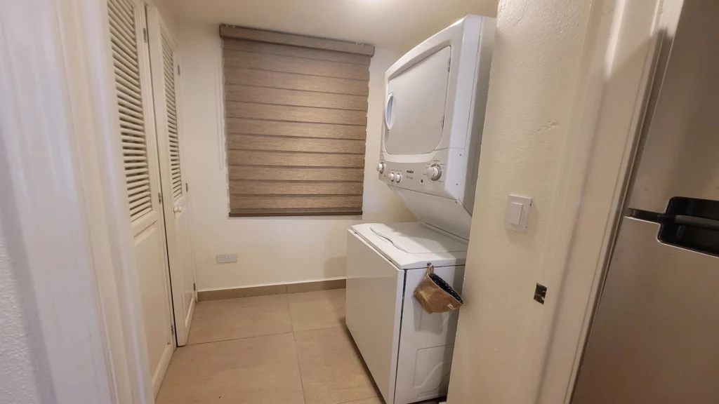 Laundry room with a washer and dryer for easy, in-unit laundry during your stay.