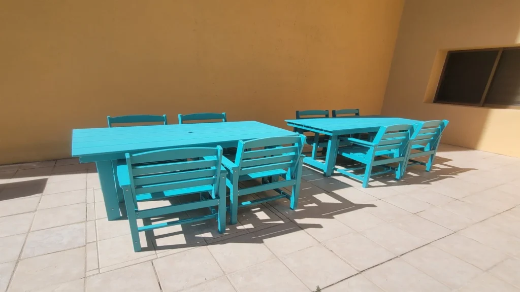 Outdoor dining seating for 8, a warm and inviting space to gather, share meals, and enjoy time together.